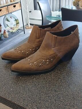 Roper Brown Studded Pointed Toe Ankle Heeled Boots